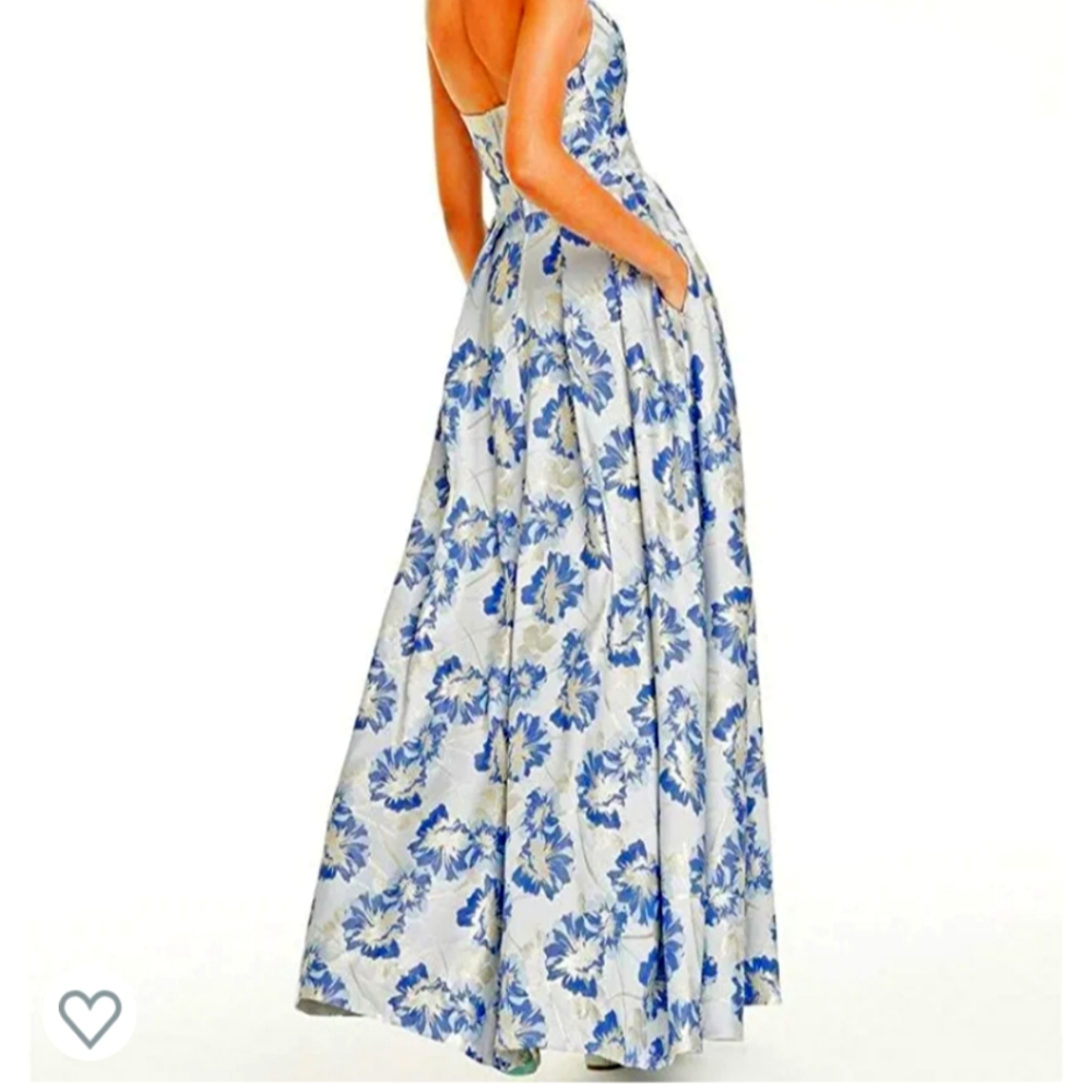 Floor length. Backless. Formal dress size 13. blue, white, silver, New with Tags